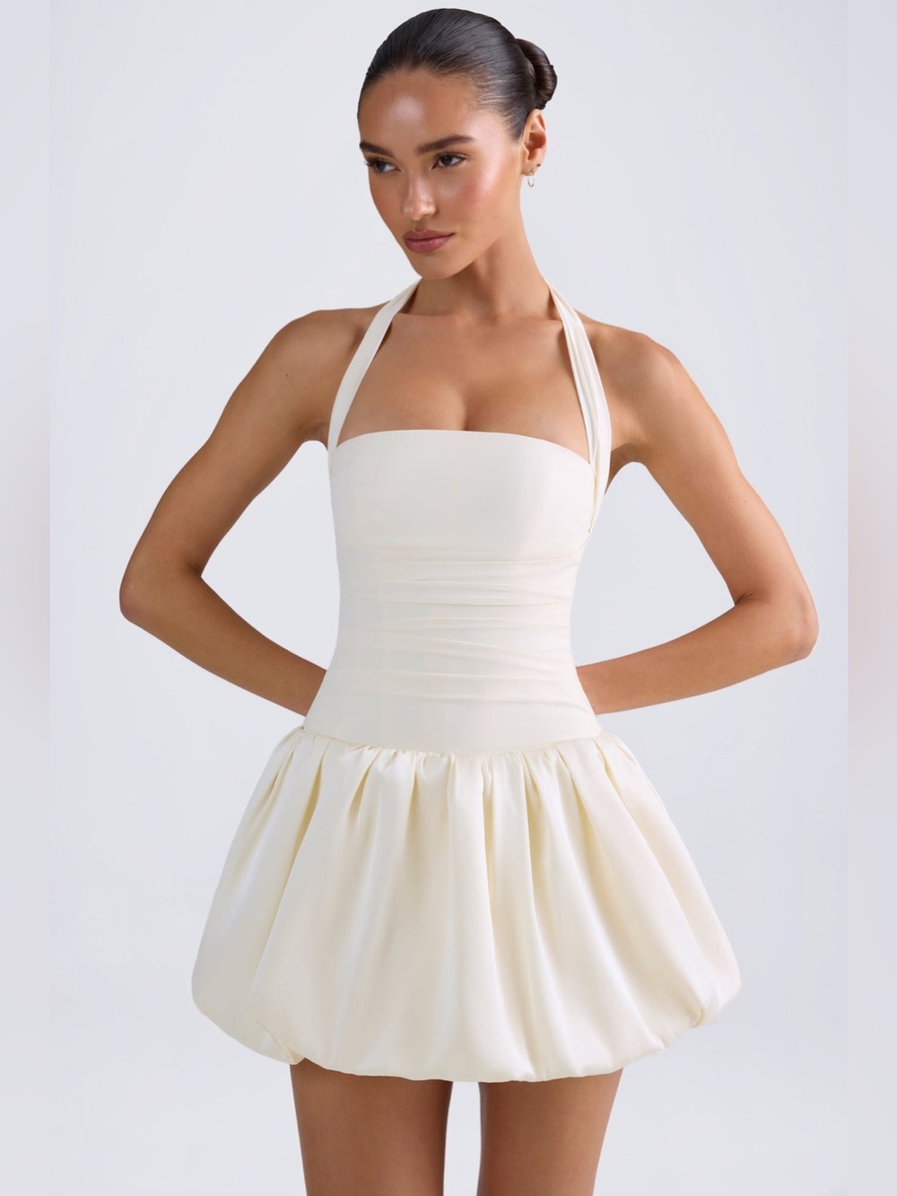 Ludmila Halterneck Lace-Up Bubble Hem Corset Micro Mini Dress in Ivory - Size 10 - Picture 1 of 11